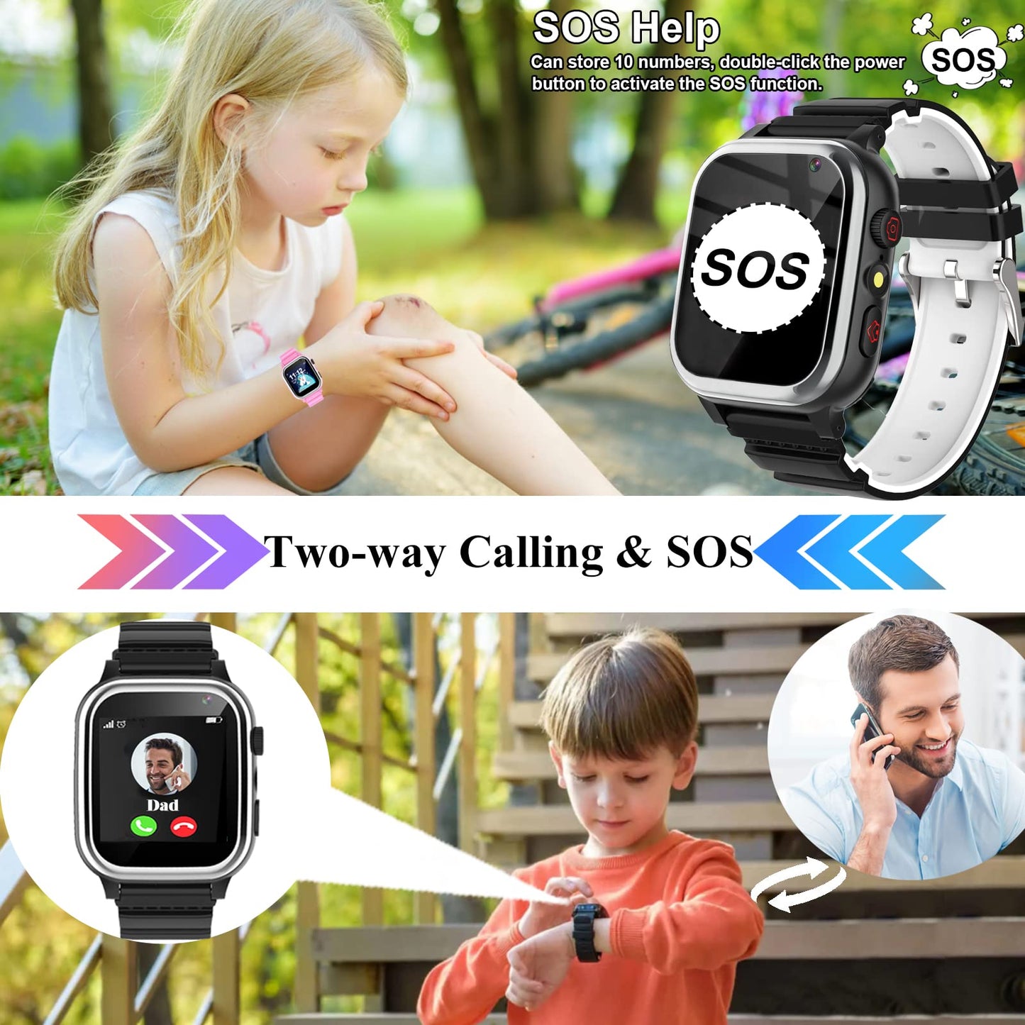 Kids Smartwatch - Volymjustering av Smartwatch för barn, 26 spel, stegräknare, musik, kamera, väckarklocka, ficklampa, presenter för barnklockor för pojkar och flickor 4-12 år (Black)