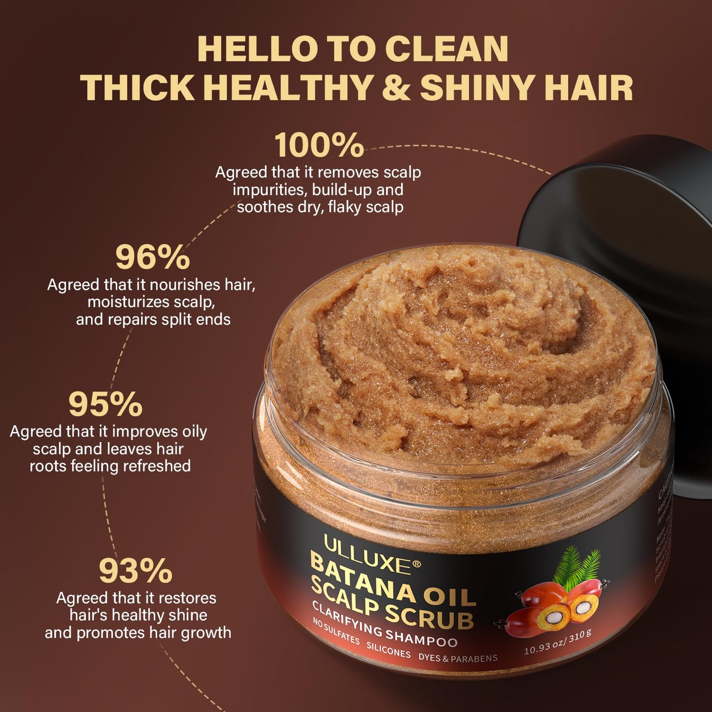 Batana Oil Scalp Scrub med Scalp Massager hårbottenskrubb, Exfolierande schampo med rosmarin som bekämpar mjäll, lugnar torr och kliande hårbotten, ger näring, rengör och främjar hårväxt, 310g