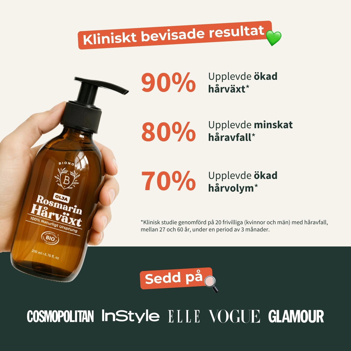 Ekologisk Rosmarinolja för Hår - Främjar Tillväxt & Minskar Håravfall - Eterisk Rosmarinolja, Ricino, Argan och Jojoba - Glasflaska med Pipett + Pump - Organic Hair Growth Oil - 100ml