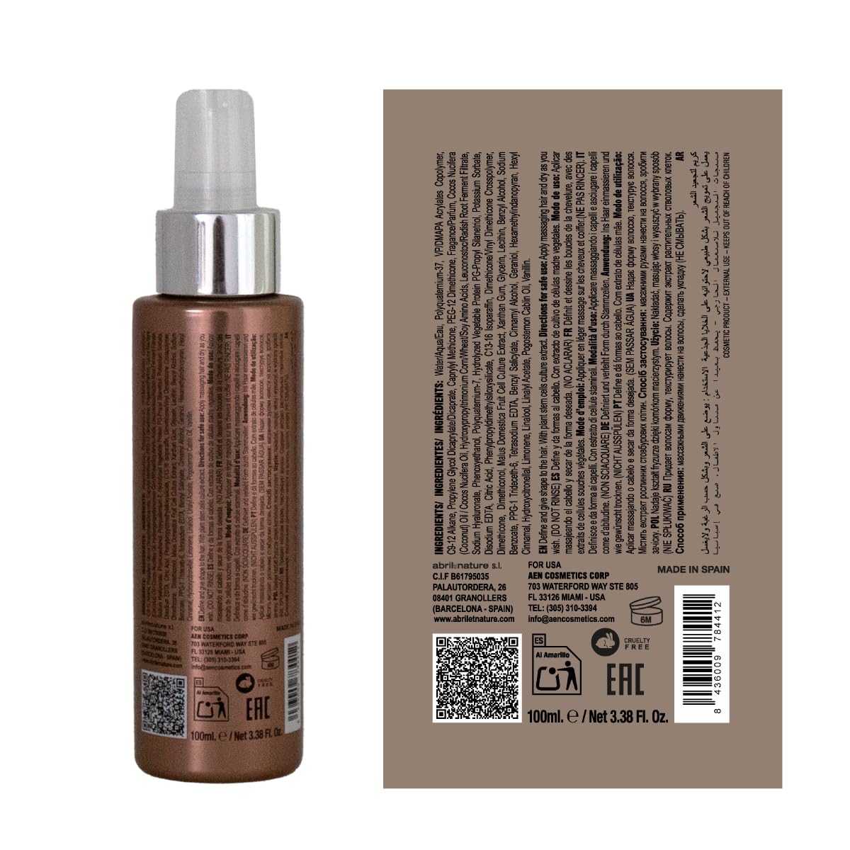 abril et nature - Gold Lifting - Professionellt Hårserum för Lockigt eller Vågigt Hår - Regenererar, Föryngrar och Definierar Lockar - Koncentrat med Växtstamceller - Utan Sköljning - 100 ml