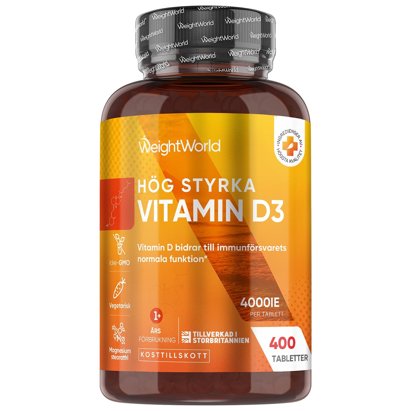 Vitamin D3 4000 IU - 400 tabletter (1 tablett varannan dag) - Solvitamin för immunförsvar, ben, tänder och muskler (EFSA) - 100% ren kolekalciferol vitamin D från WeightWorld