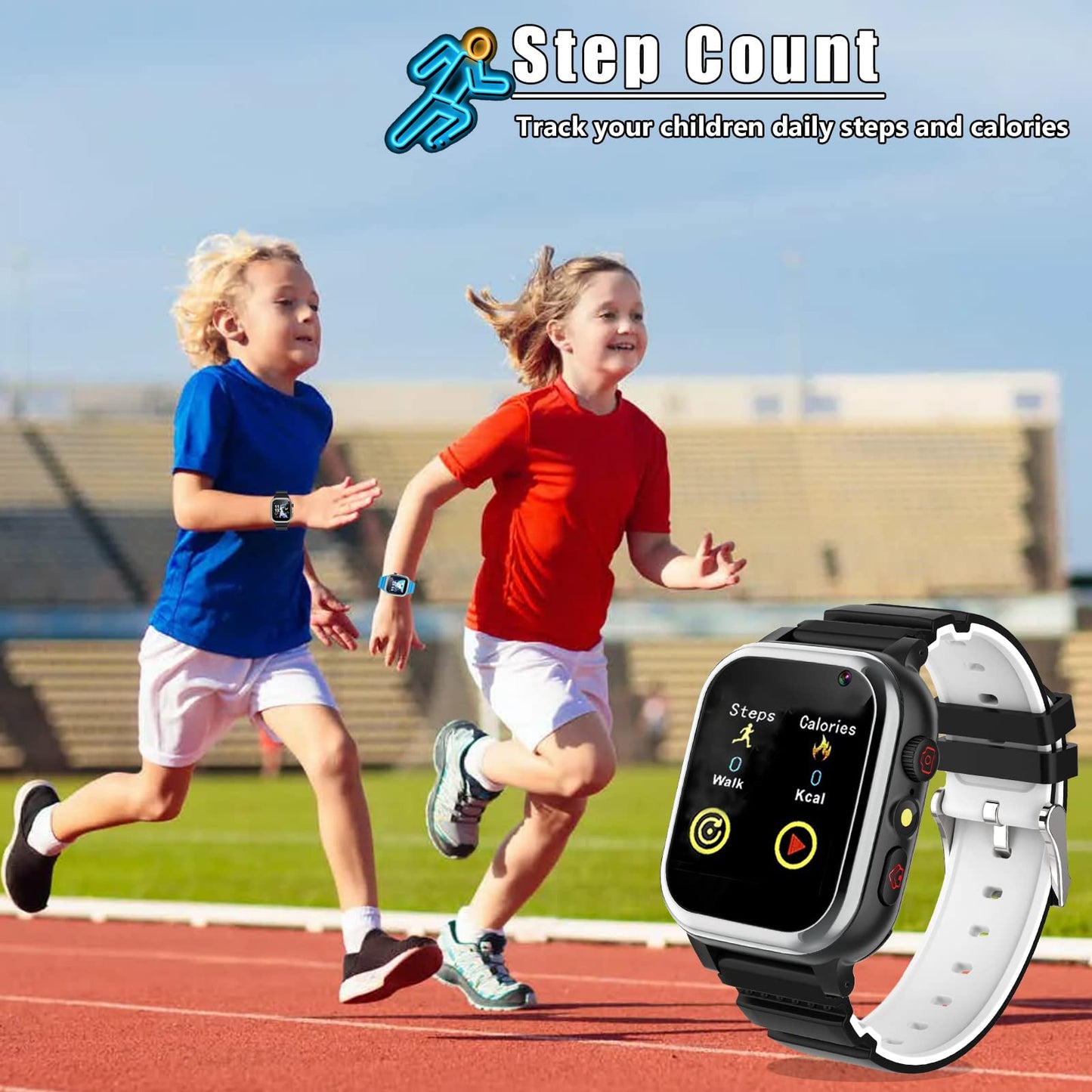 Kids Smartwatch - Volymjustering av Smartwatch för barn, 26 spel, stegräknare, musik, kamera, väckarklocka, ficklampa, presenter för barnklockor för pojkar och flickor 4-12 år (Black)
