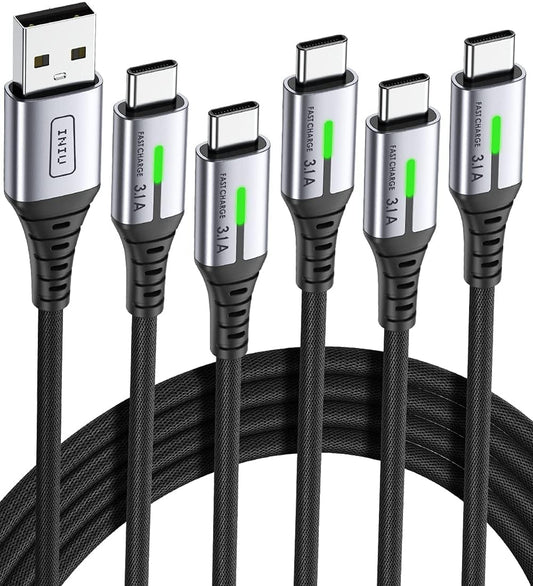 INIU USB C-kabel [5-pack], Snabbladdning (2+2+1+1+0.5m) Type C-Kabel, 3,1 A QC Zinklegerad, Nylon Flätad Datakabel, USB till USB C-Laddningskabel för Samsung S21 S20 S10 Huawei OnePlus Google LG etc