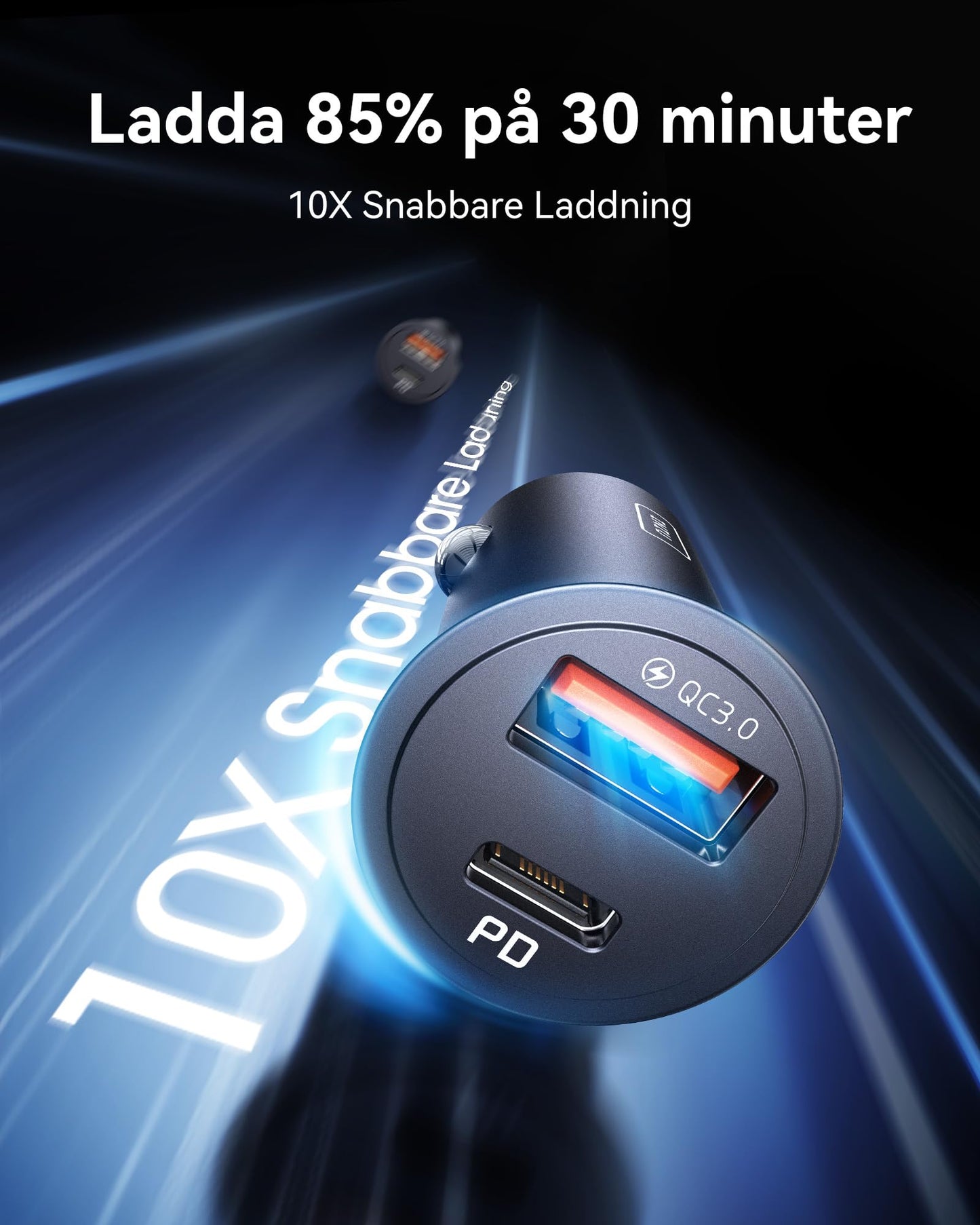 INIU 60W Billaddare [USB C + USB A], PD & QC 3.0 Snabbladdning USB-Adapter, Typ-C Cigarettändare med blå LED-Lampa, Billaddningsadapter för iPhone 16 15 14 13 12 iPad Samsung S24 S23 S22 AirPods Pixel