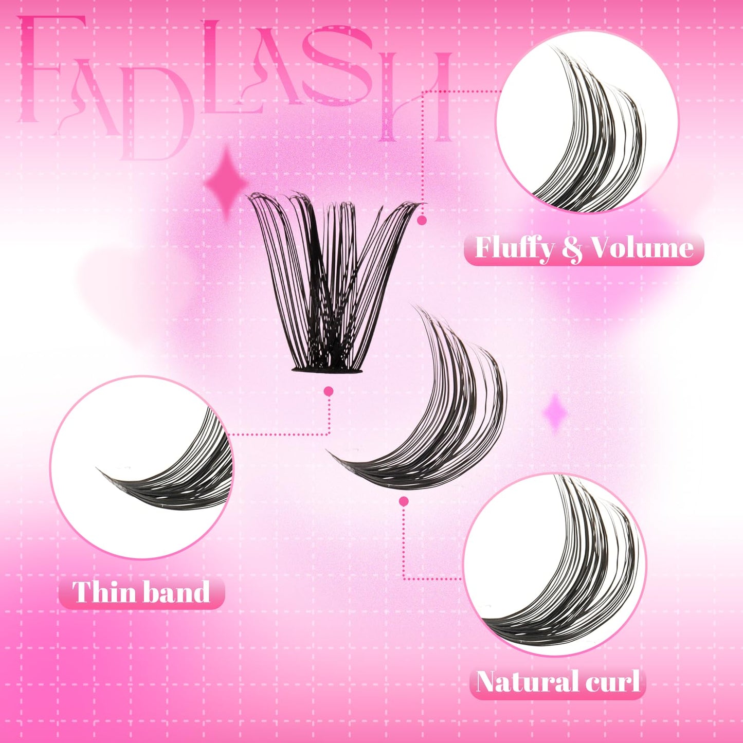 Fadlash Wispy Cluster Lashes DIY individuella fransar 0.07 D Curl 8-16mm 60D fransförlängning återanvändbar mjuk fluffig ögonfransförlängning