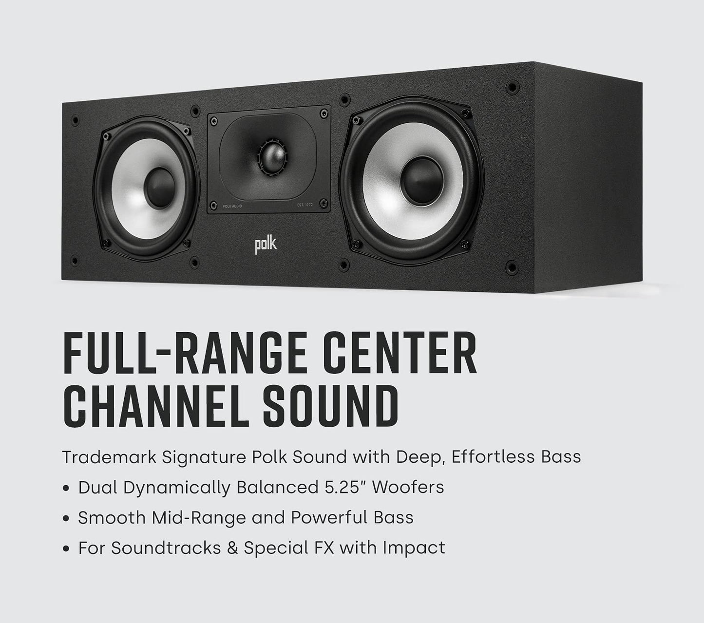 Polk Audio Monitor XT30, Centerhögtalare, Hi-Res-certifierad, kompatibel med Dolby Atmos och DTS:X (styck), svart