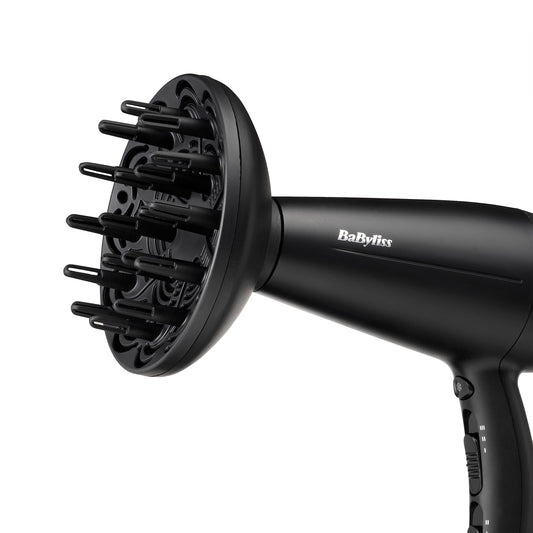 BaByliss Turbo Smooth Hårfön - 2200 W Kraftfull Hårtork, Stor Diffuser, Joniserad Frissfri Styling, 3 Värme- & 2 Hastighetsinställningar, Svart, D572DE