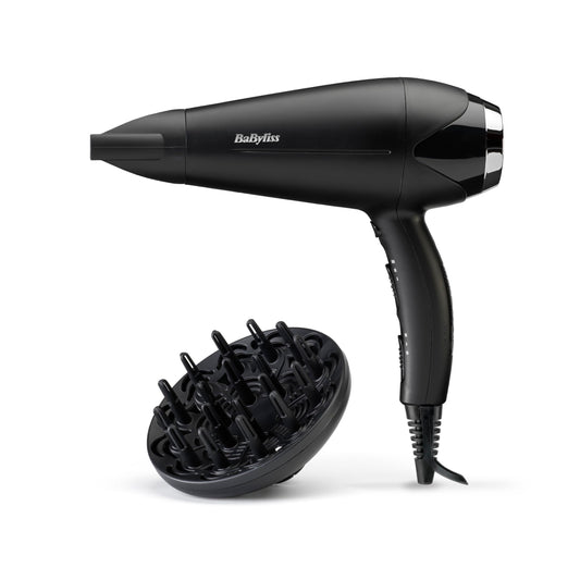 BaByliss Turbo Smooth Hårfön - 2200 W Kraftfull Hårtork, Stor Diffuser, Joniserad Frissfri Styling, 3 Värme- & 2 Hastighetsinställningar, Svart, D572DE