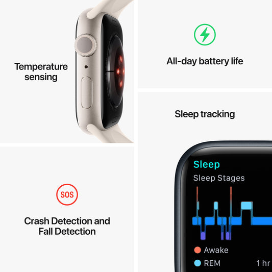 Apple Watch Series 8 (GPS, 45mm) Smartklocka aluminiumboett (PRODUCT) RED • sportband (PRODUCT) RED – standard. Träningsmätare, apparna Syrenivå i blodet och EKG, vattentålig