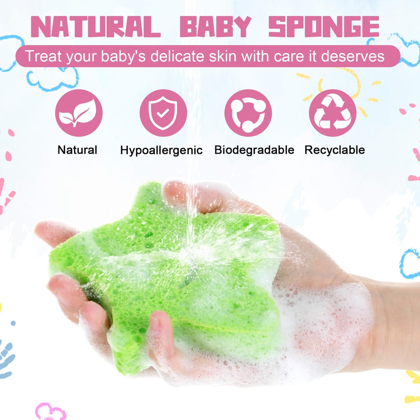 Badsvampar för spädbarn, 3 stycken babytvättsvamp, mjuk badsvamp duschsvamp barn, naturlig och säker – söt tecknad form duschsvamp: Björn, stjärna och kanin