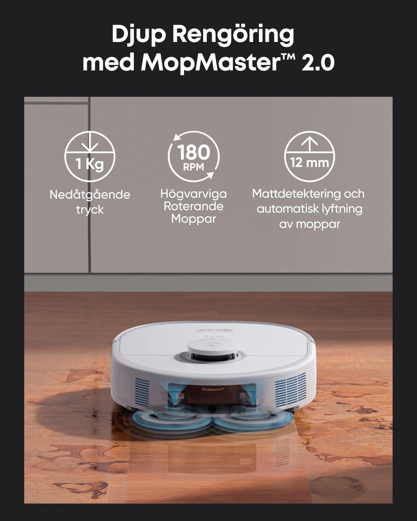 Anker eufy X10 Pro Omni Robotdammsugare med Mopp, 8 000 Pa, Trycksatt dubbel roterande mopp med 12 mm Automatisk Lyftning, Hårtrasselavlägsning, Tyst Design, AI Hinderundvikning, Allt-i-ett-station