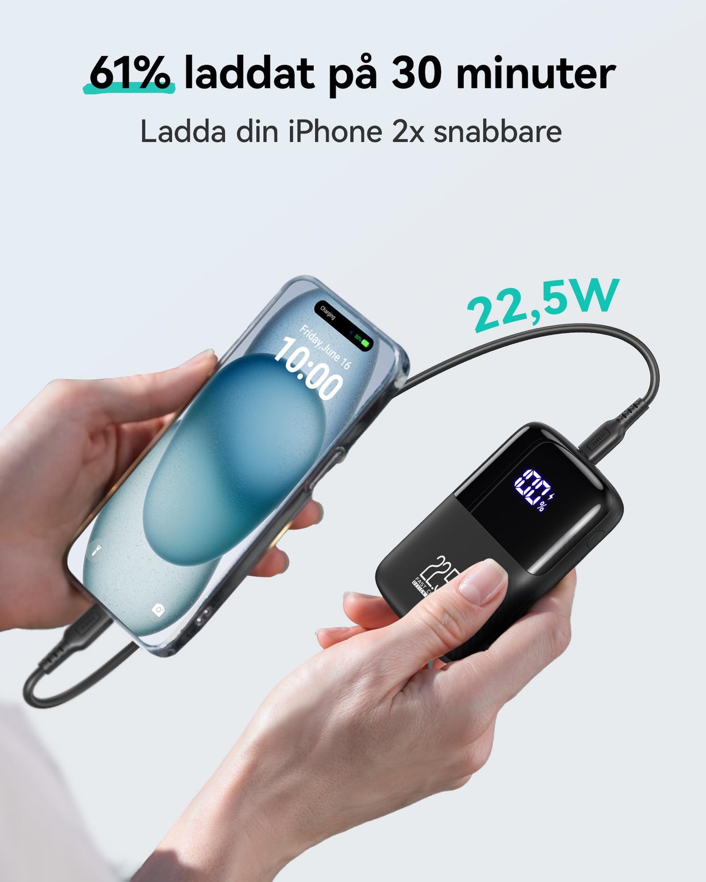 INIU 10000mAh Mini Power Bank, 22,5W PD3.0 QC4.0 Snabbladdning Extern Batteri, USB C in&out Bärbar Laddare för iPhone 16 15 14 13 12 Pro Max iPad Air 6 Mini 5 Samsung Galaxy S24 S23 S22 Pixel Xiaomi