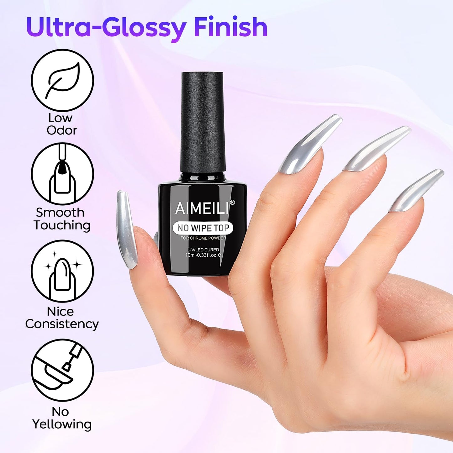 AIMEILI Chrome Top Coat, 10 ml Top Chrome Shine Nails UV LED Soak Off Gel Metallisk Naglar Nail Art