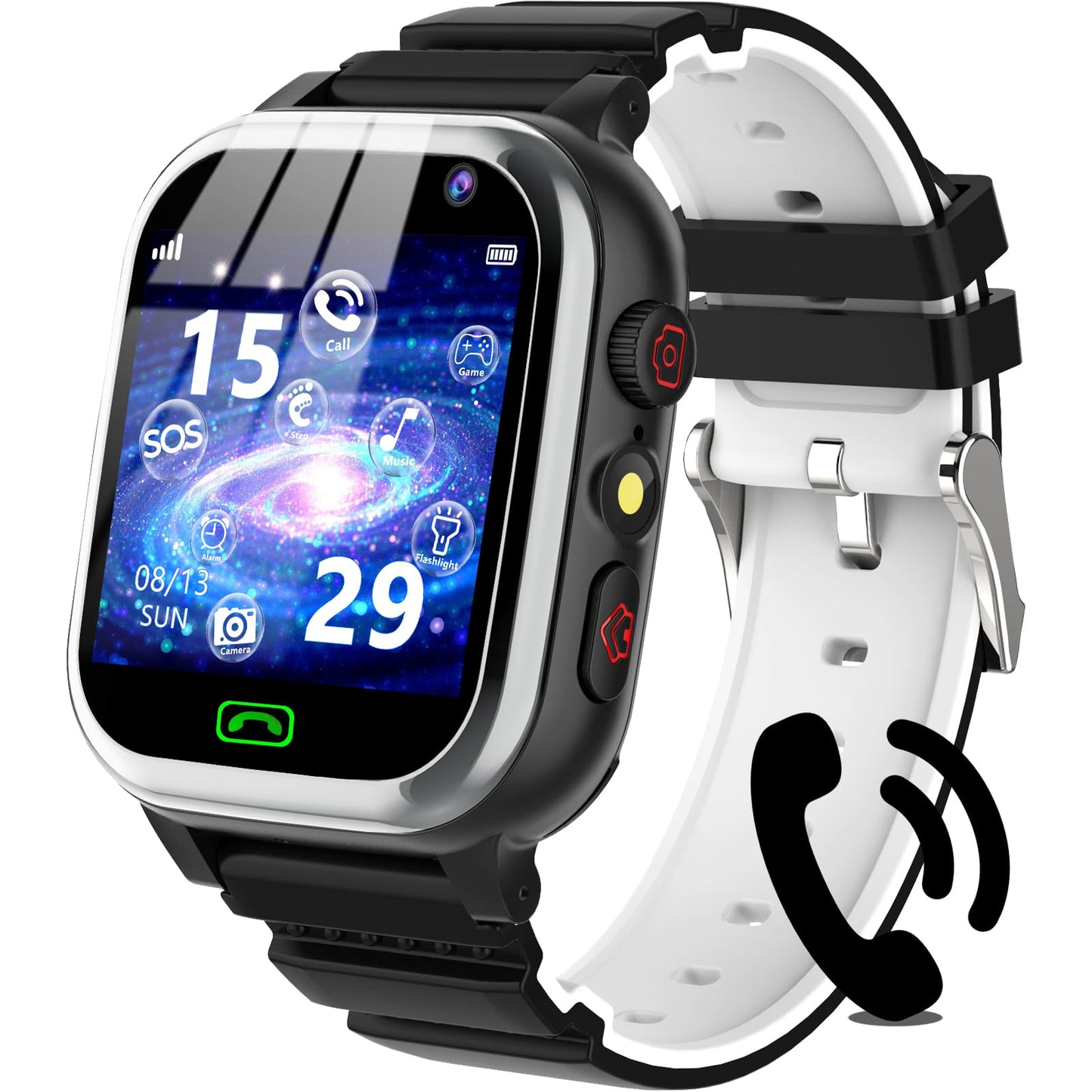 Kids Smartwatch - Volymjustering av Smartwatch för barn, 26 spel, stegräknare, musik, kamera, väckarklocka, ficklampa, presenter för barnklockor för pojkar och flickor 4-12 år (Black)