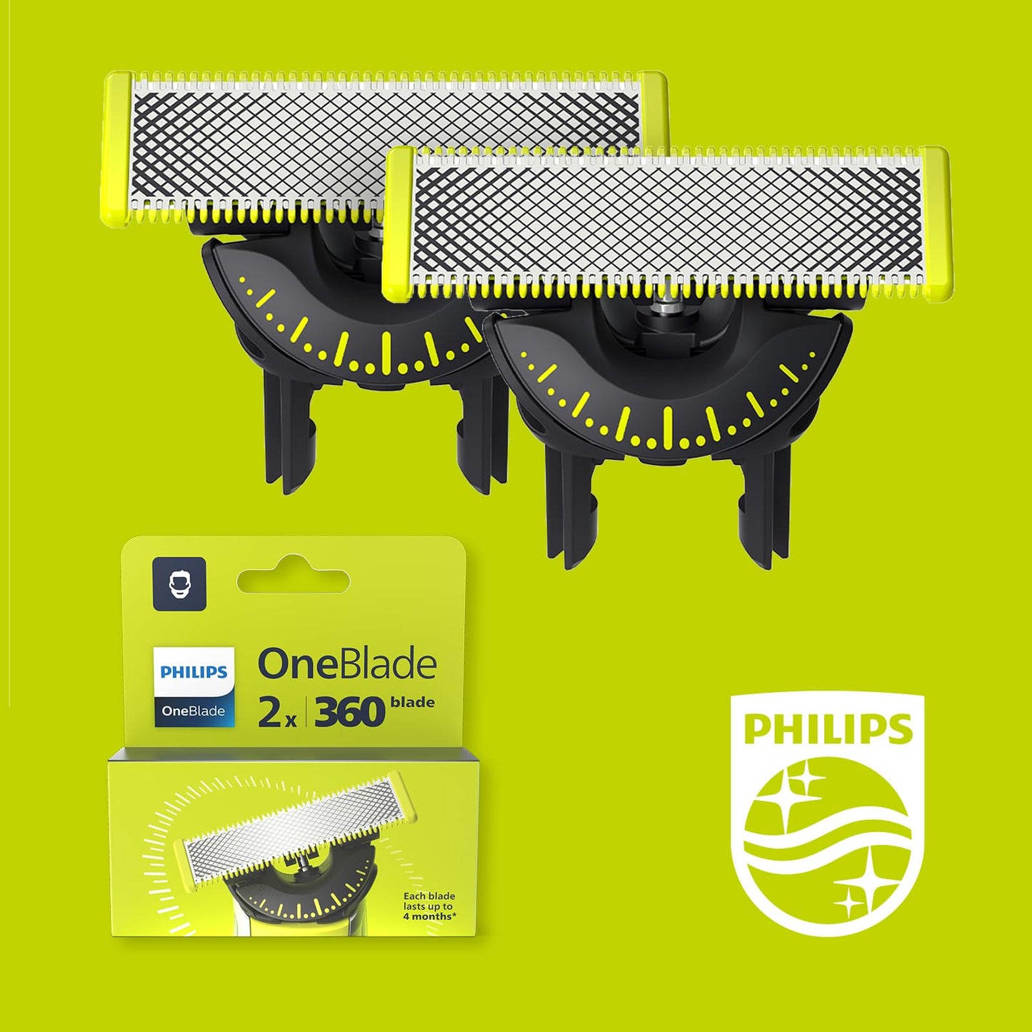 Philips OneBlade Original 360-rakblad för alla OneBlade- och OneBlade Pro-modeller, 2-pack (modell QP420/60)