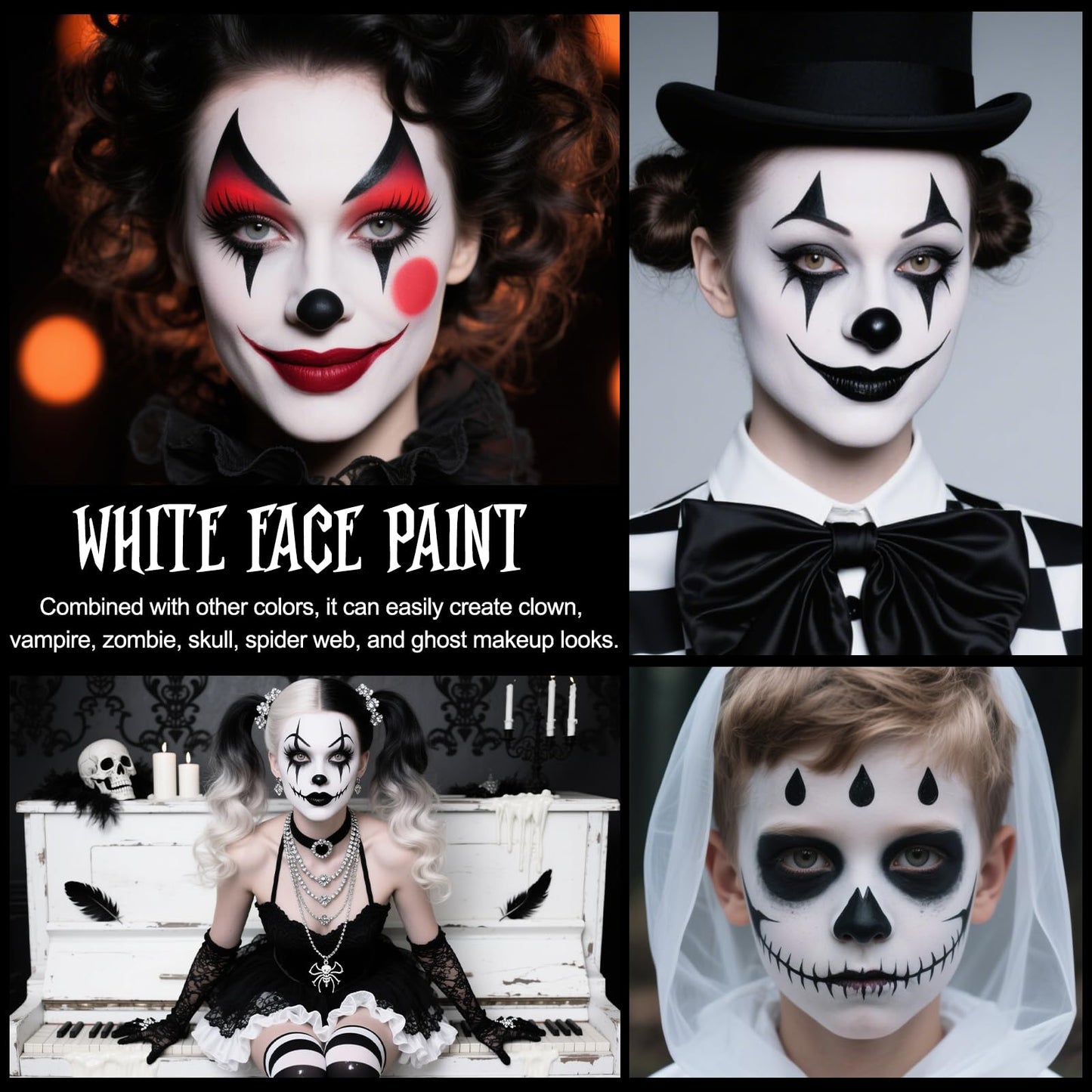 vitt ansikte halloween tricks, halloween makeup, halloween makeup karneval makeup barn kvinna vuxen, vit kroppsmålning för karneval fest clown specialeffekter Sfx 50g