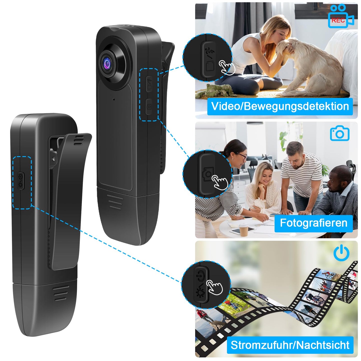 Pudet Luo Bodycam HD 1080P liten kamera med 32 GB minneskort, minikamera utan WLAN, ljudvideoinspelning bärbar miniövervakningskamera med mörkerseende för säkerhet, vakt