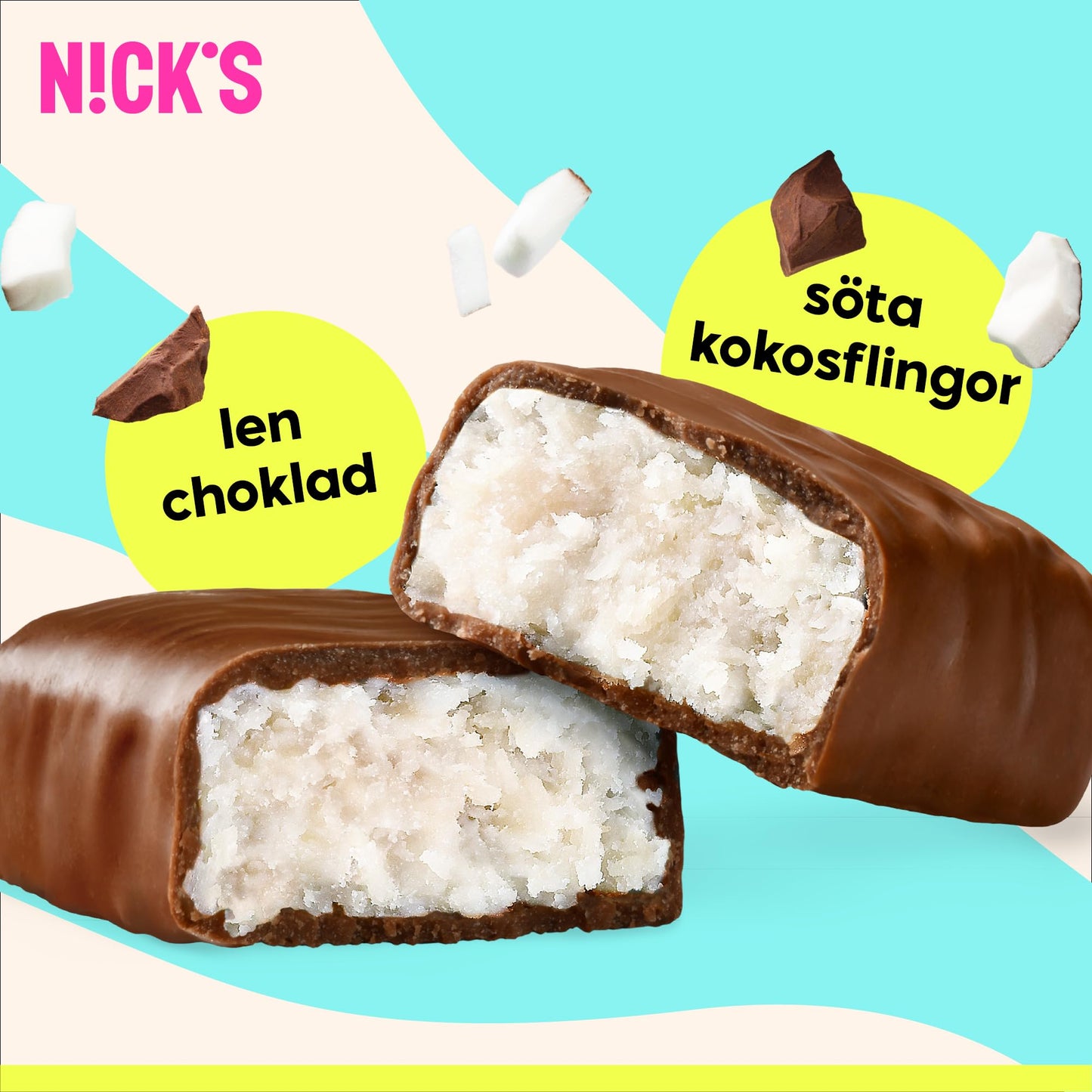 NICKS Coconut Keto Choklad Kokosbar Utan Tillsatt Socker 175 Kalorier, 2 Net Carbs, Low Carb Snack Bar Glutenfri Godis (15 Chokladbars x 40g)