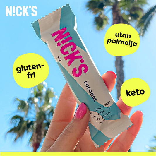 NICKS Coconut Keto Choklad Kokosbar Utan Tillsatt Socker 175 Kalorier, 2 Net Carbs, Low Carb Snack Bar Glutenfri Godis (15 Chokladbars x 40g)