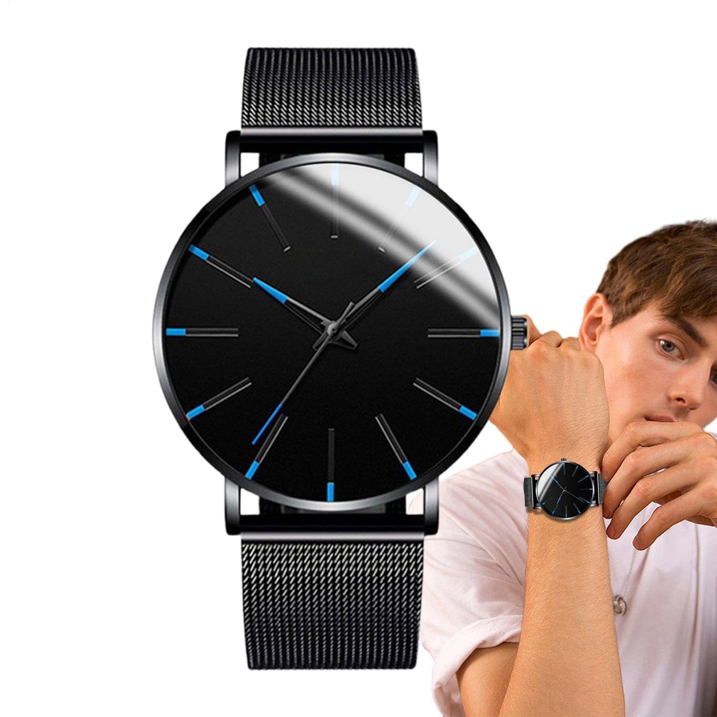 Wrist Watches, Analog Quartz, Sports Chronograph Watch Fashion, Timepiece Stylish Wristwatch Band, Luxury For Men's Business Watch Durable Leather, Battery Included, 1.57in
