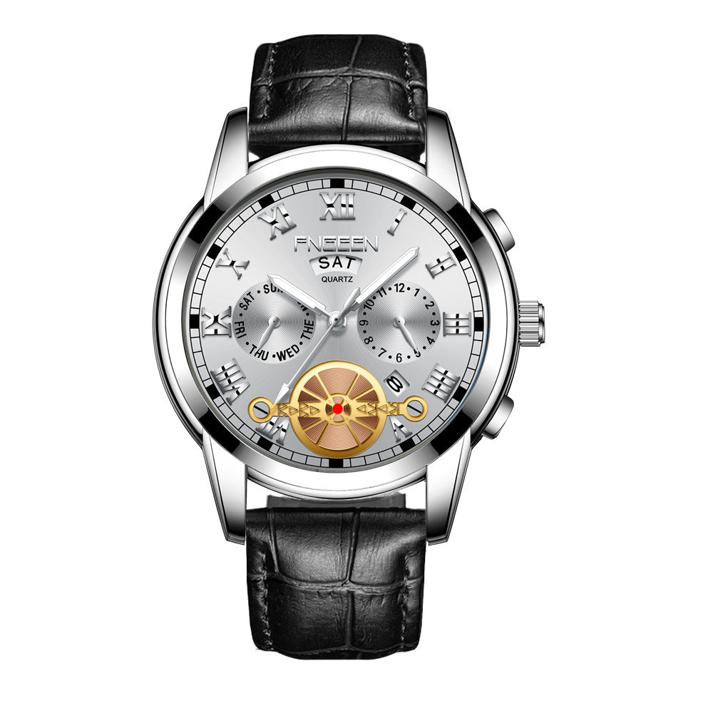 Fashion Tourbillon Watch Quartz Steel Band Multifunction