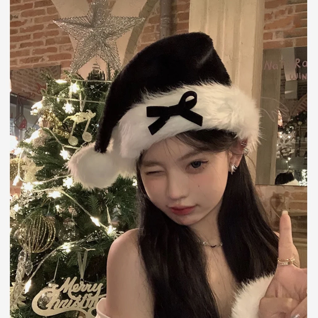 Red Bow Christmas Hat Headwear For Women