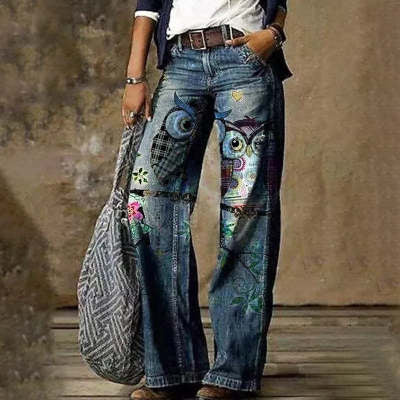 Plus Size Women's Artistic Floral Pattern Pants