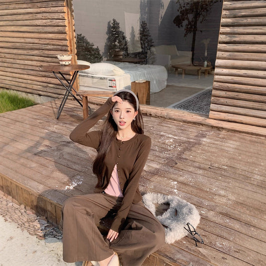 Kvinders efterårs koreansk stil Niche Retro Alsidig Falsk Todelt Top