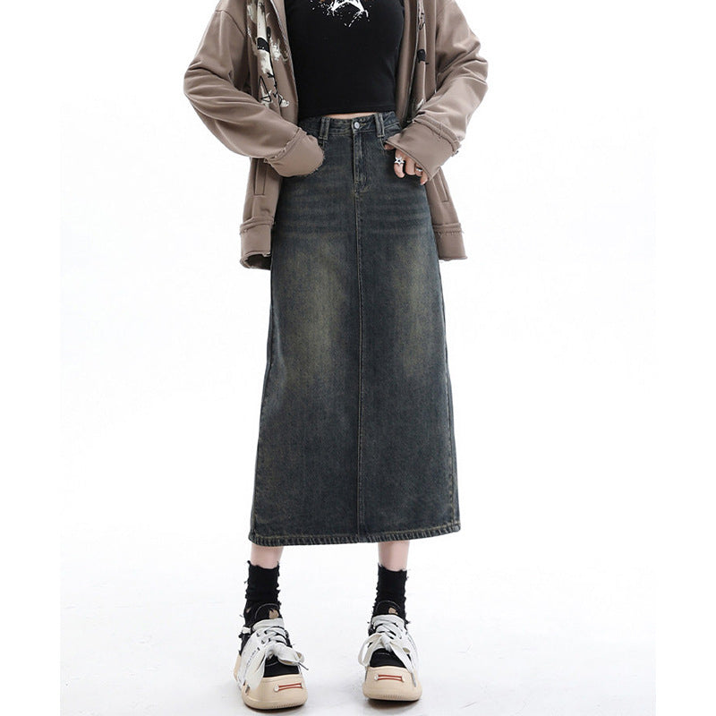 Korean-style Versatile Denim Skirt Womens Retro High-waisted
