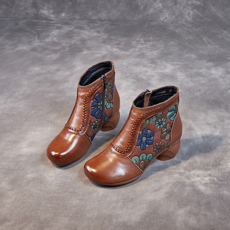 First Layer Cowhide Print Waterproof Mom Ankle Boots