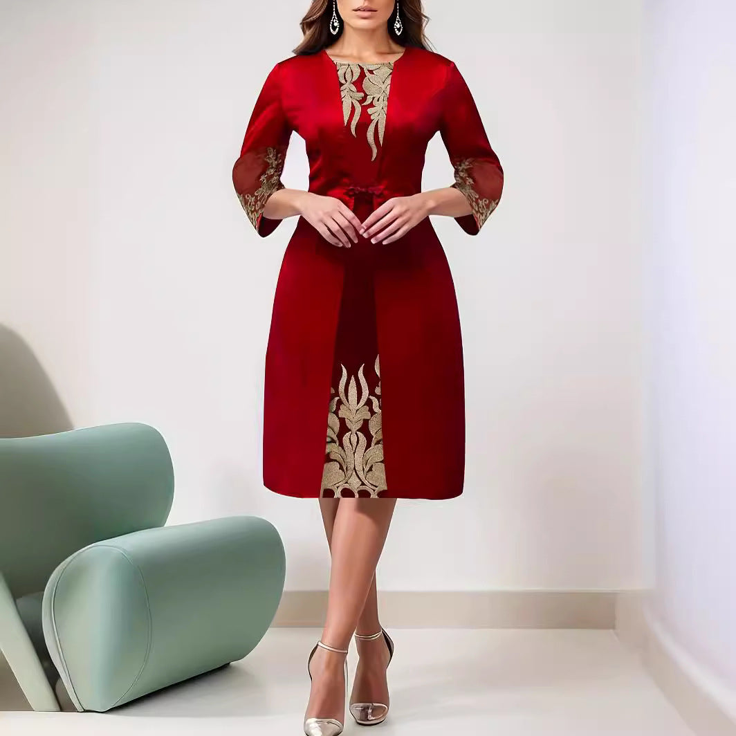 Plus-size blonde-patchwork kjole til kvinder