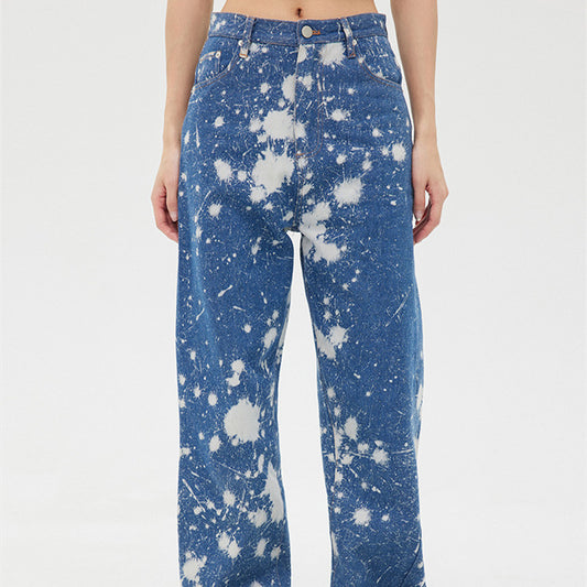 Dame jeans med tie-dye print og straight fit