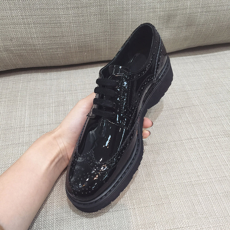 Women's British Style Patent Leather Thick-soled Small Leather Shoes