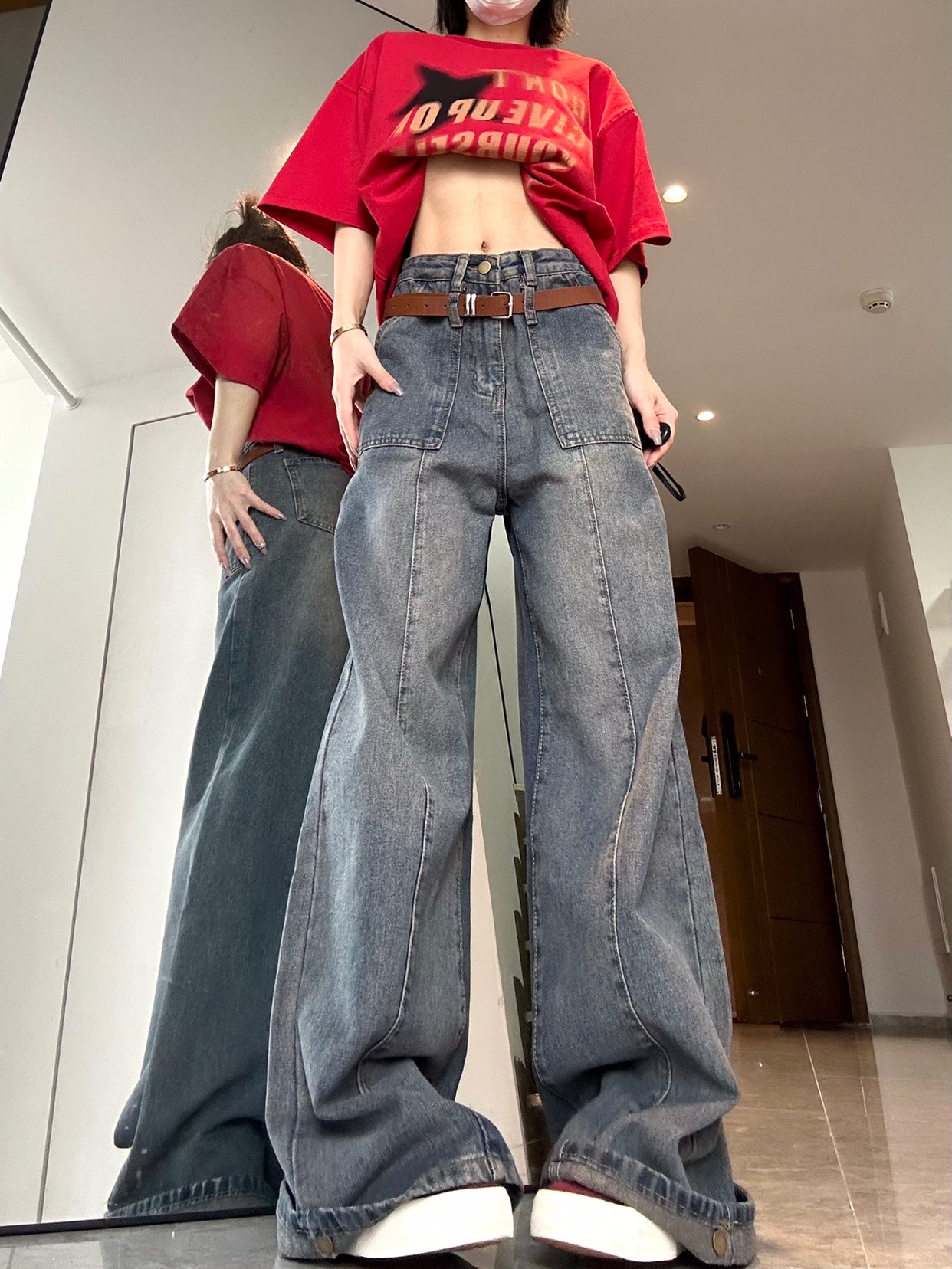 Washed Vintage Straight Leg Jeans Female