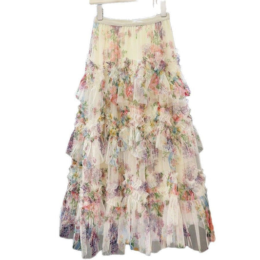 Heavy-duty Spliced Printed Mesh Skirt For Women