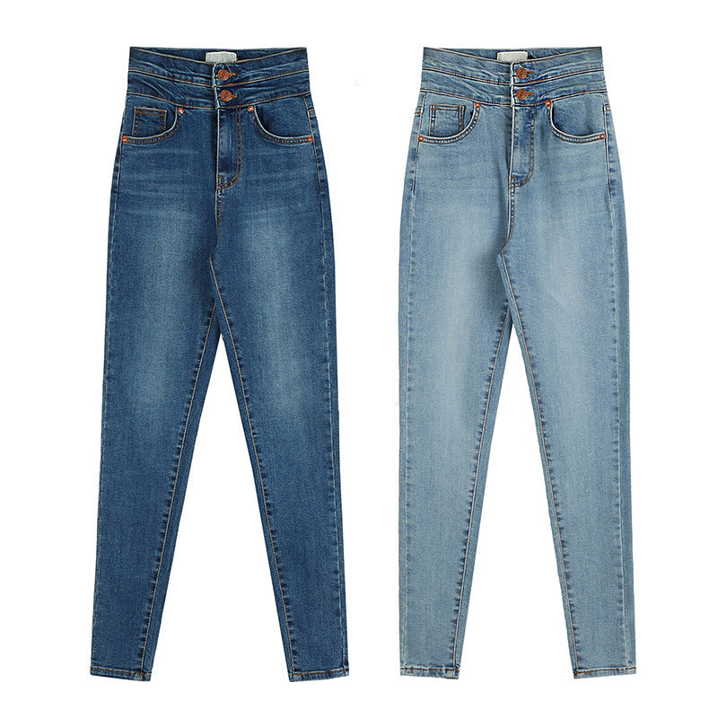 Hip-lifting Tight-fitting Denim Women's Slim And Tall Buttocks Elastic Nine-point Pencil Pants