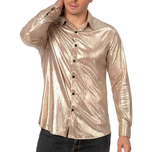 Men's Formal Solid Color Casual Sequin Button-up Shirt