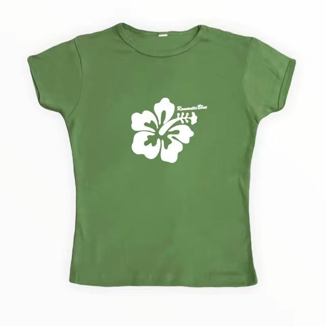 Flower Letter Printed Casual Short Sleeve