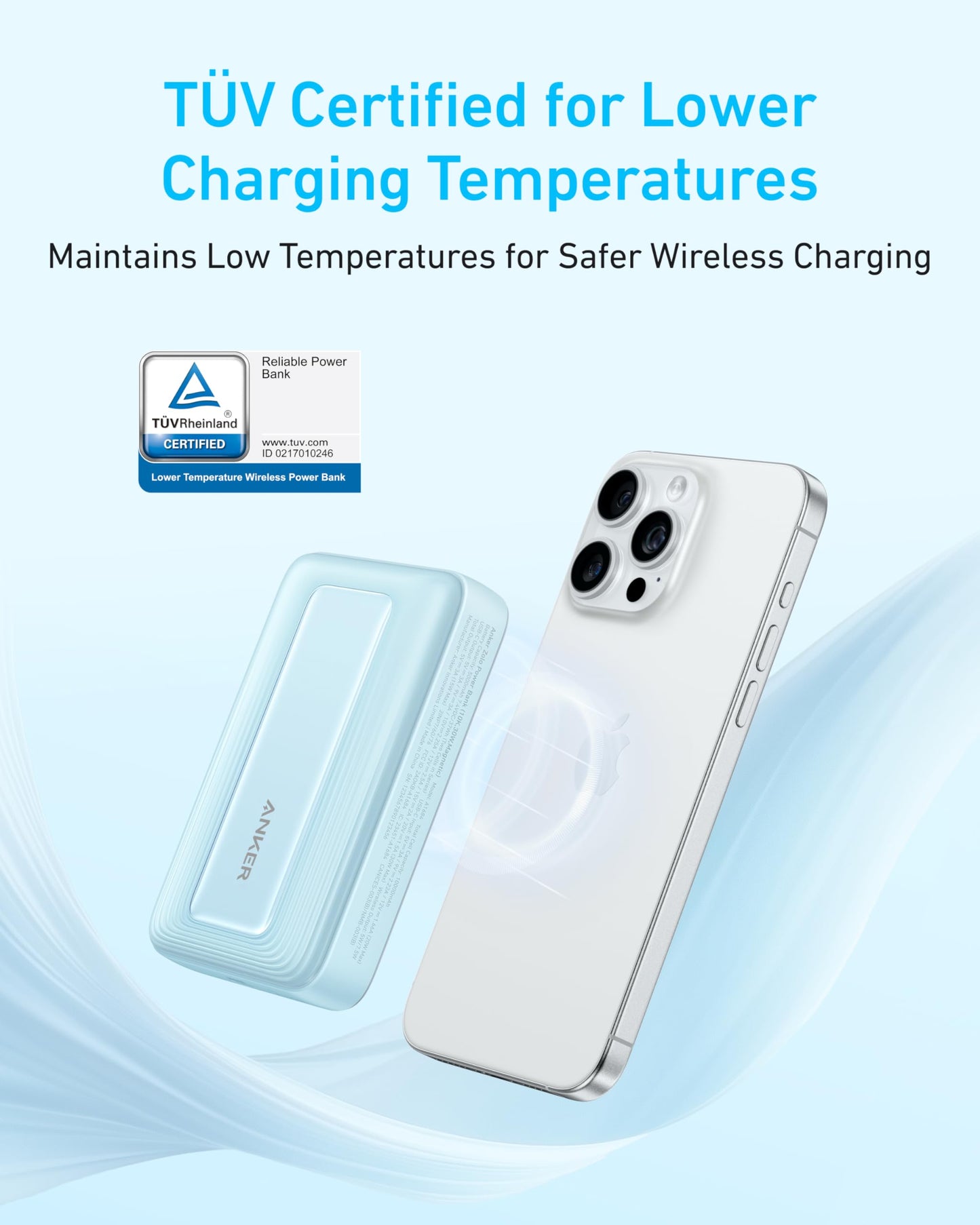 Anker Zolo Magnetisk Powerbank, Kompakt 10 000 mAh Trådlös Bärbar Laddare med 30W Max Snabbladdning, Hudvänligt och Hållbart Batteripaket, för iPhone 16/15/14 Serien, AirPods och Mer.