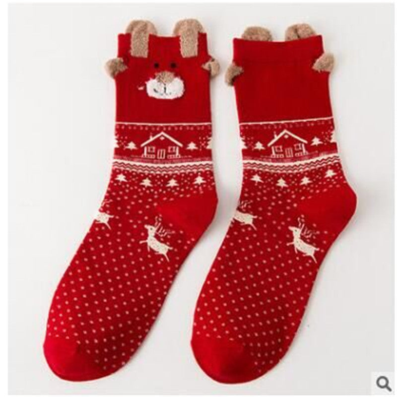 Christmas  Theme Red Natal Year Socks