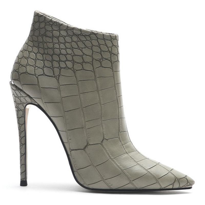 Retro Stone Pattern Nude Boots Fashion Thin Pointed Ankle