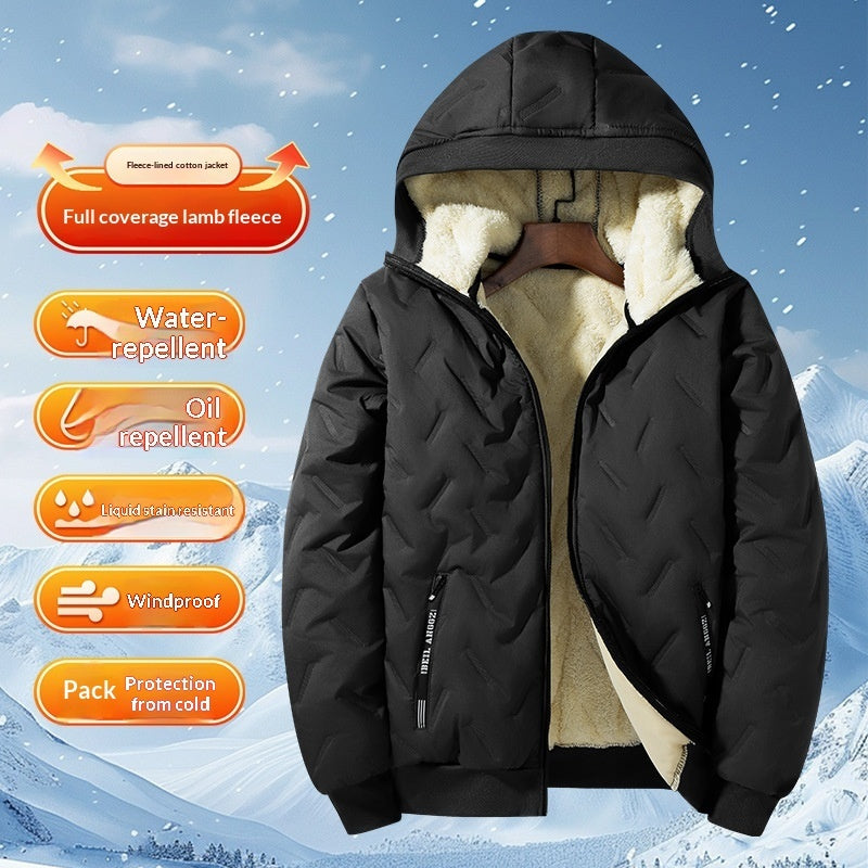Fleece-lined Thickened And Insulated Hooded Jacketperfect For Autumn And Winter Wear