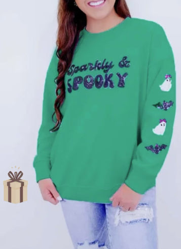 Womens Crew-Neck Halloween Sequin Hoodie