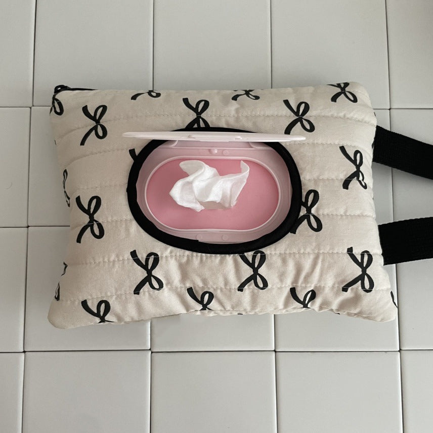 Ins Style Ribbon Bow Quilted Portable Storage Tissue Bag
