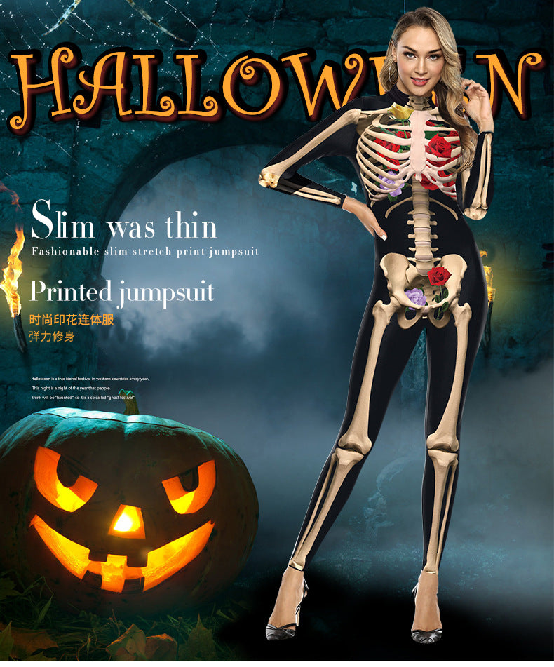 Human Skeleton Stage Performance Clothing Tight Elastic Jumpsuit 3D