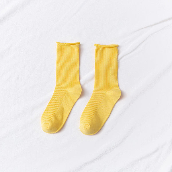 Women's Mid-tube Socks Thin Candy Color Rolled Edge Cotton