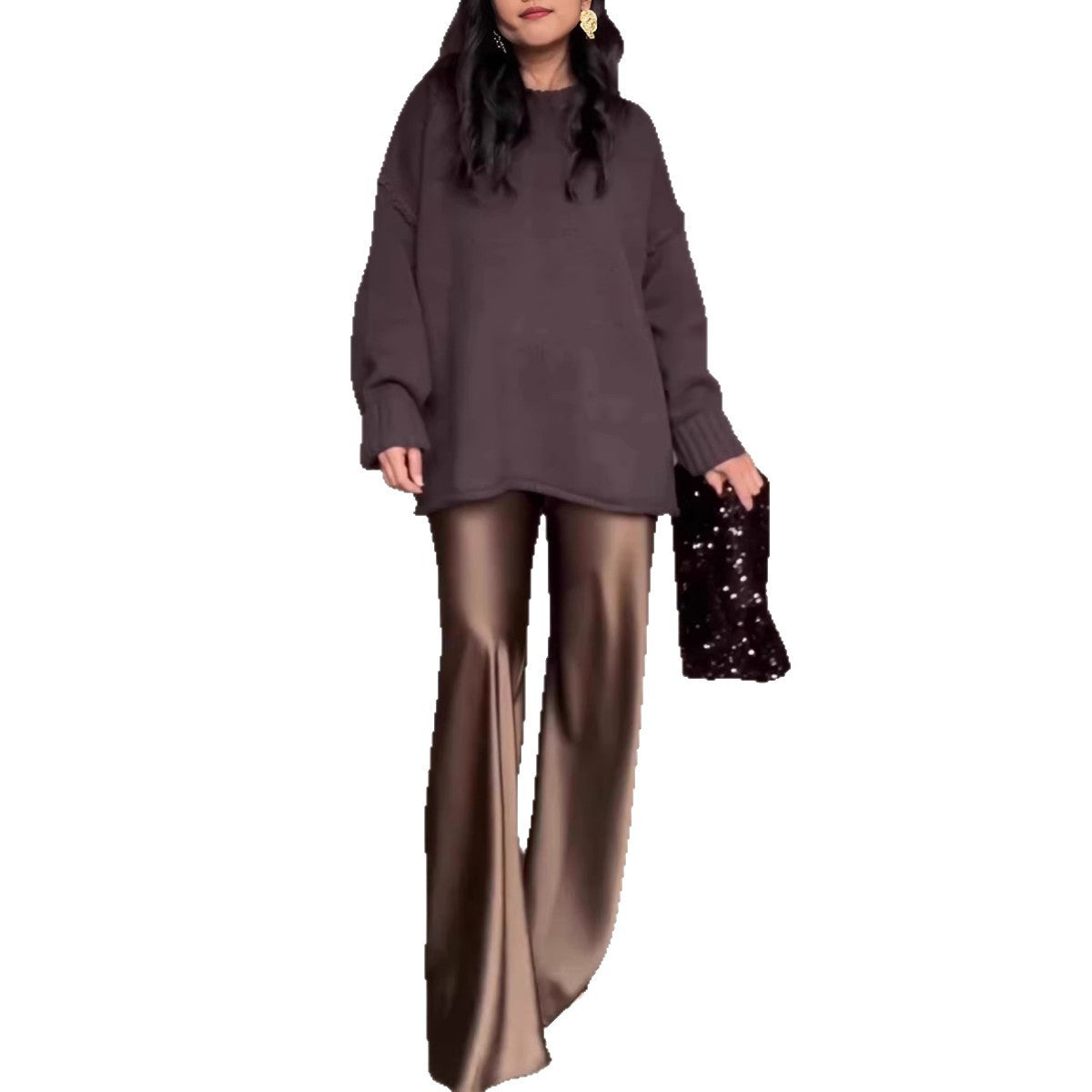 Crew-neck Versatile Casual Laid-back Knit Pullover
