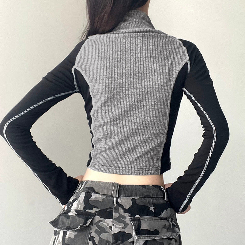 Raglanærmet tynd sweater med lynlås og opretstående krave
