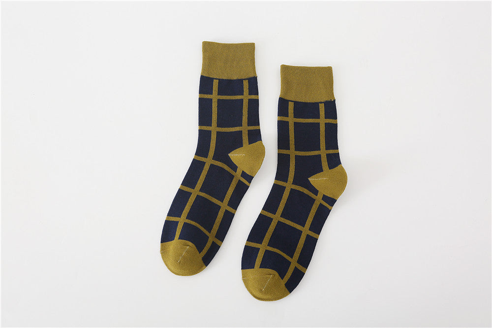 Chessboard Plaid Pattern Middle Tube Cotton Socks
