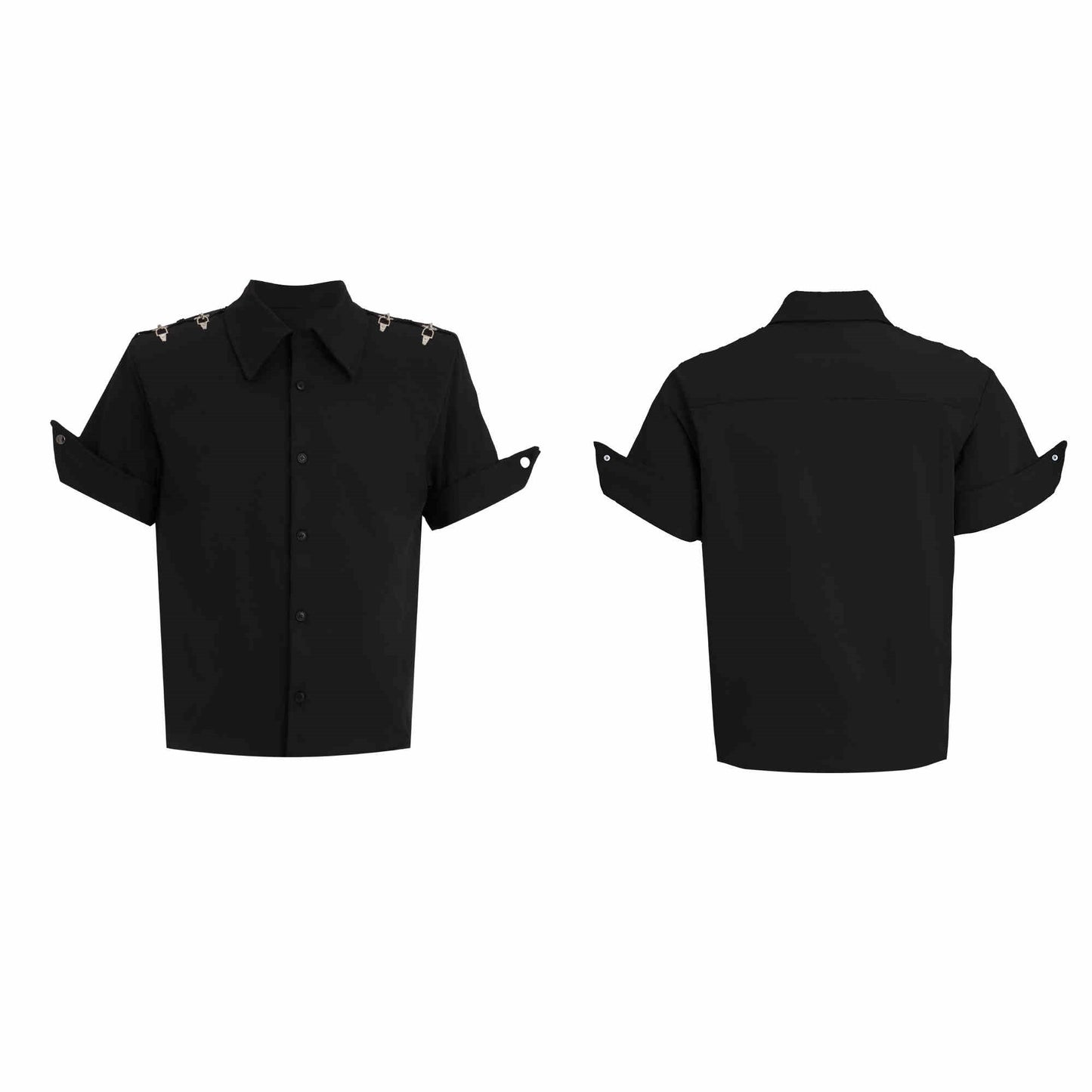 Niche Deconstruction Metal Buckle Design Short Sleeve Shirt Solid Color Simple Loose Cardigan